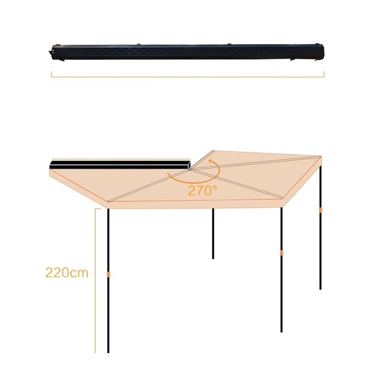 200X250 Taille 270 degrés Voiture Foxwing 4 roues motrices Tente debout libre avec LED et coque en aluminium